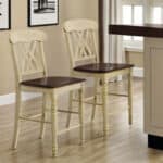 41 Inch Brown and Beige Wood Counter Height Bar Stools (Set of 2)