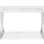 White and Silver Writing Desk With Drawers and Sled Base 7 White and Silver Writing Desk With Drawers and Sled Base