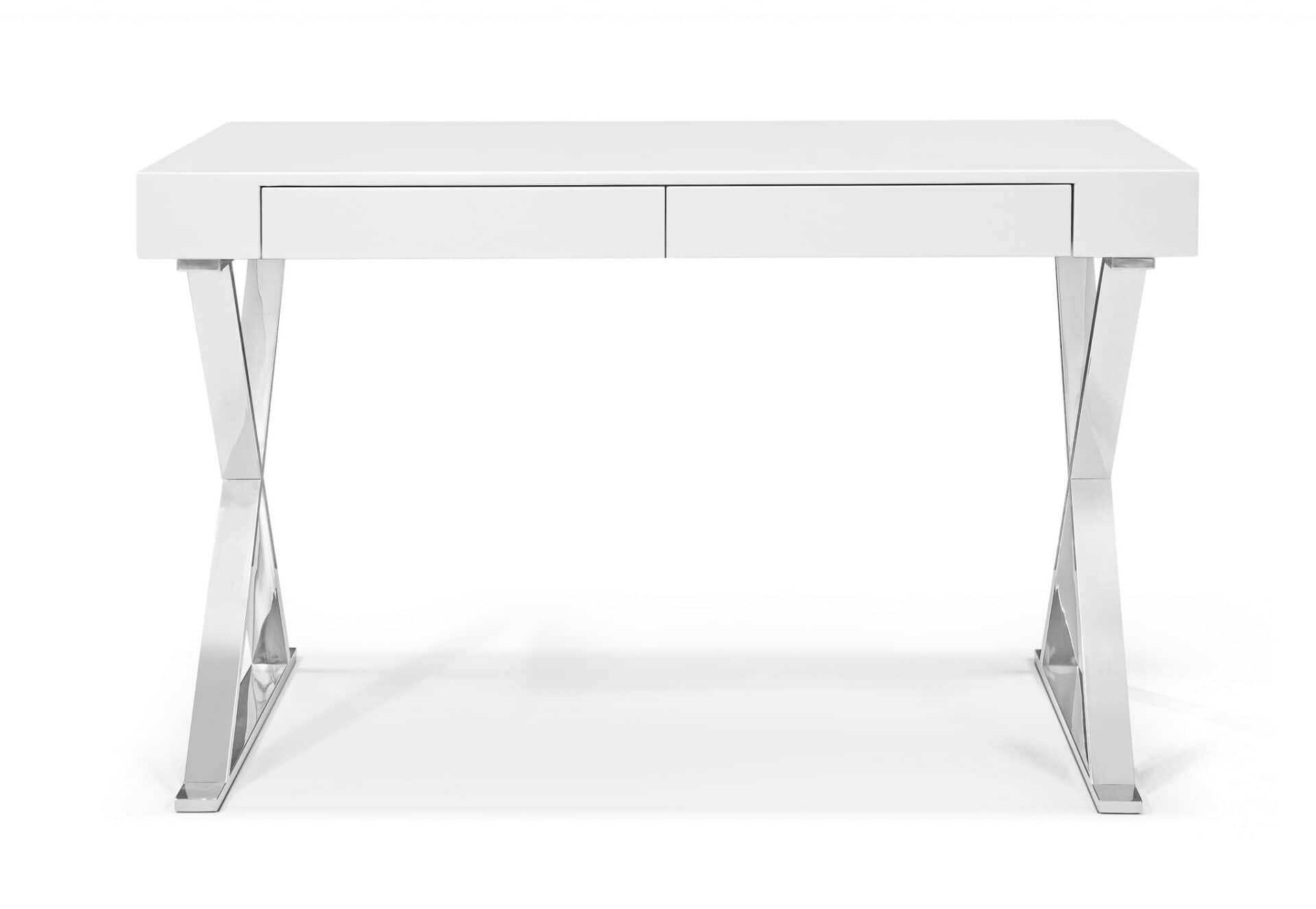 White and Silver Writing Desk With Drawers and Sled Base 2 White and Silver Writing Desk With Drawers and Sled Base - Image 2