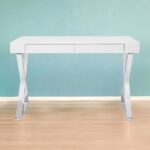 White and Silver Writing Desk With Drawers and Sled Base 6 White and Silver Writing Desk With Drawers and Sled Base