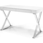 White and Silver Writing Desk With Drawers and Sled Base 8 White and Silver Writing Desk With Drawers and Sled Base