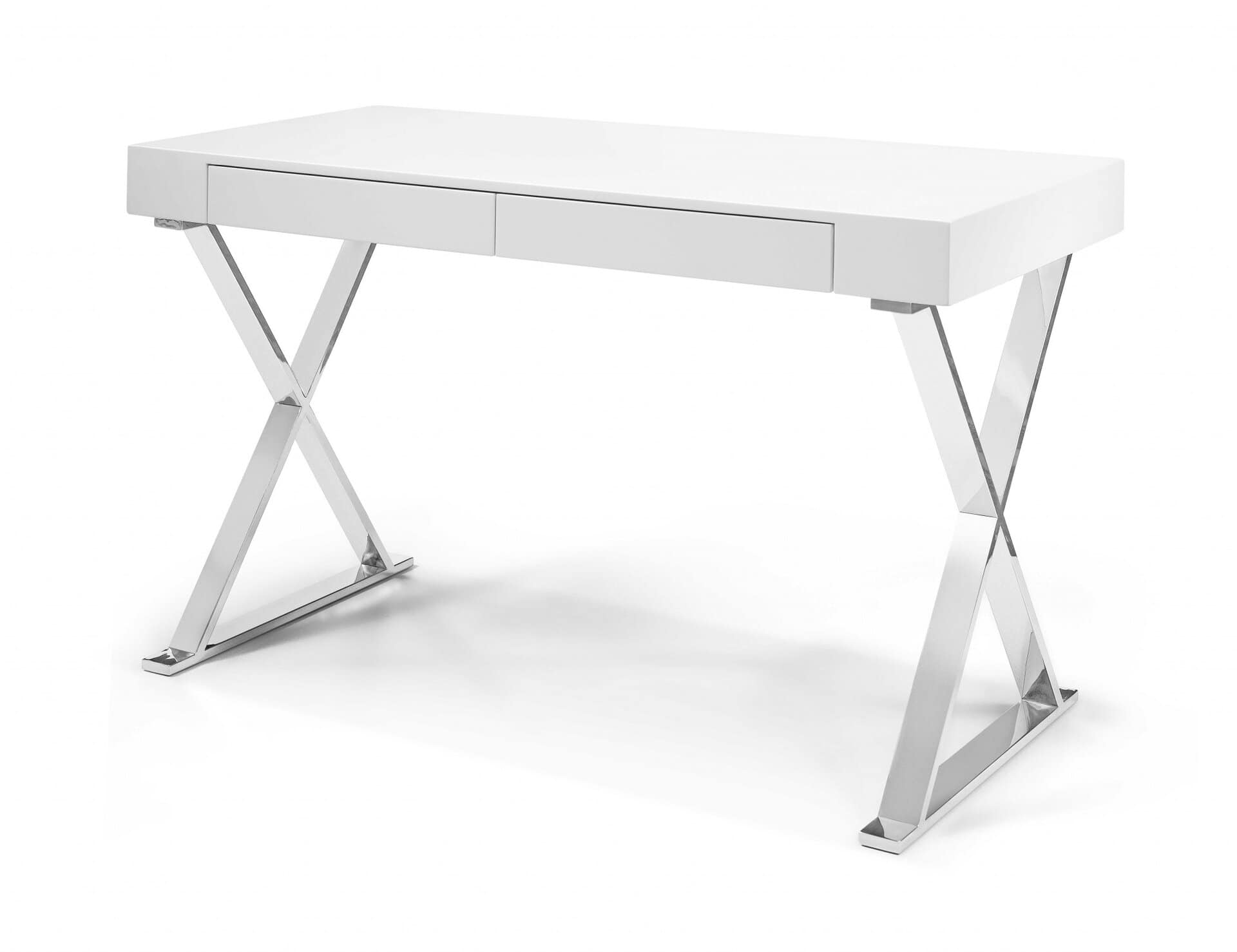 White and Silver Writing Desk With Drawers and Sled Base 8 White and Silver Writing Desk With Drawers and Sled Base