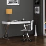 White and Silver Writing Desk With Drawers and Sled Base 9 White and Silver Writing Desk With Drawers and Sled Base