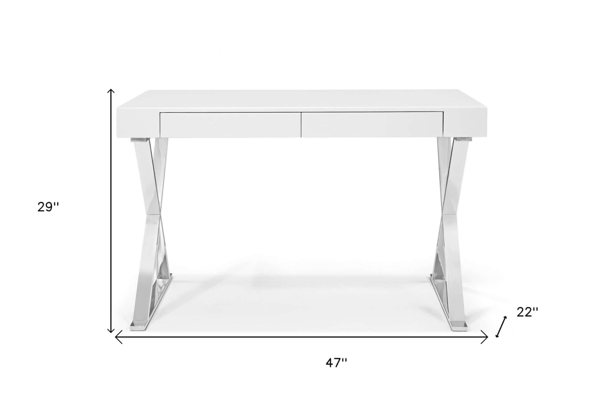White and Silver Writing Desk With Drawers and Sled Base 5 White and Silver Writing Desk With Drawers and Sled Base - Image 5