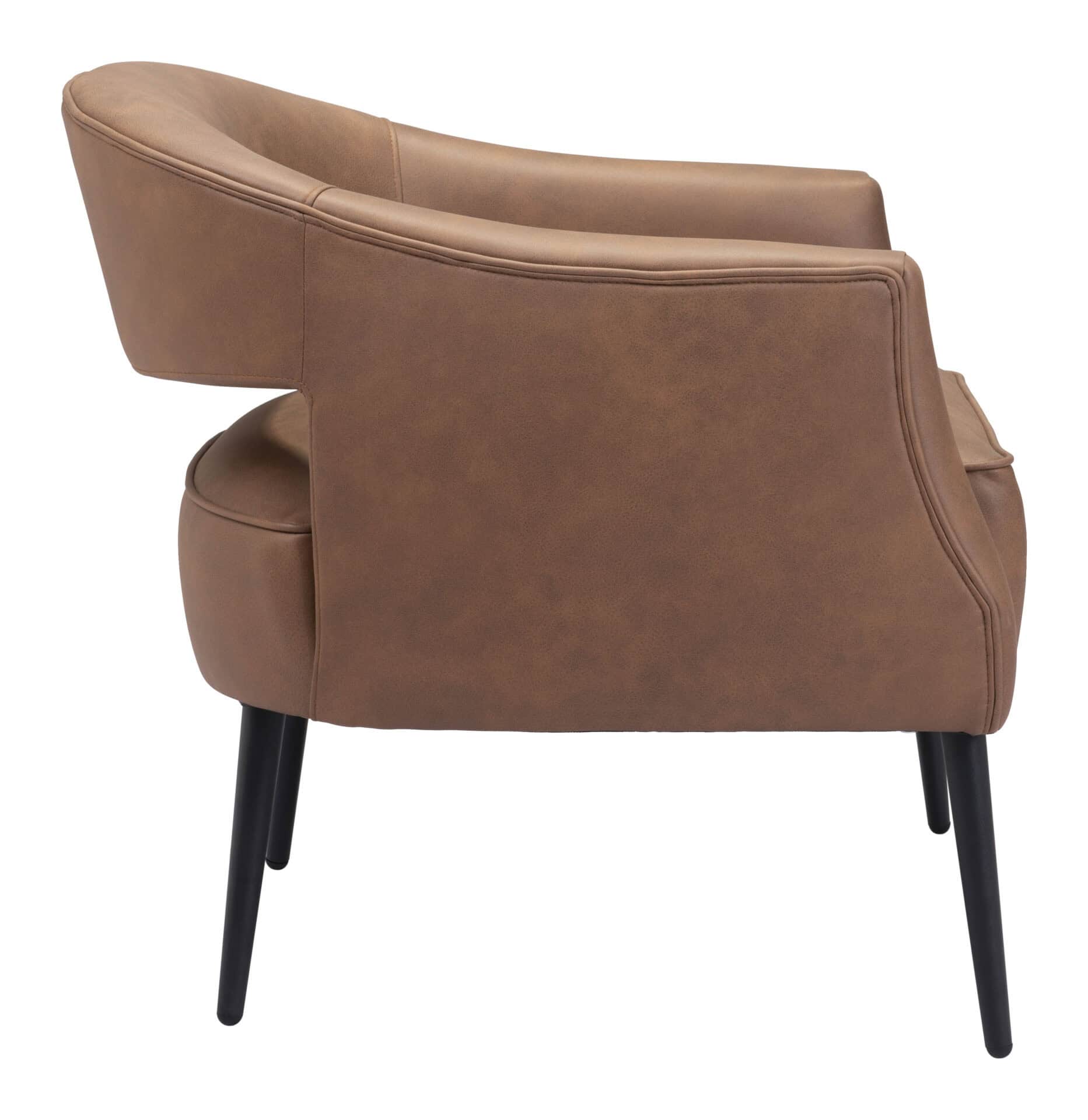 Vintage Brown Boho Faux Leather Accent Chair with Steel Legs 3 Vintage Brown Boho Faux Leather Accent Chair with Steel Legs - Image 3