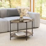 Round Industrial Coffee Table with 2-Tier Shelves, Bronze Finish