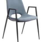 Mid-Century Modern Faux Leather Dining Chair with Armrests, Gray (Set of 2)