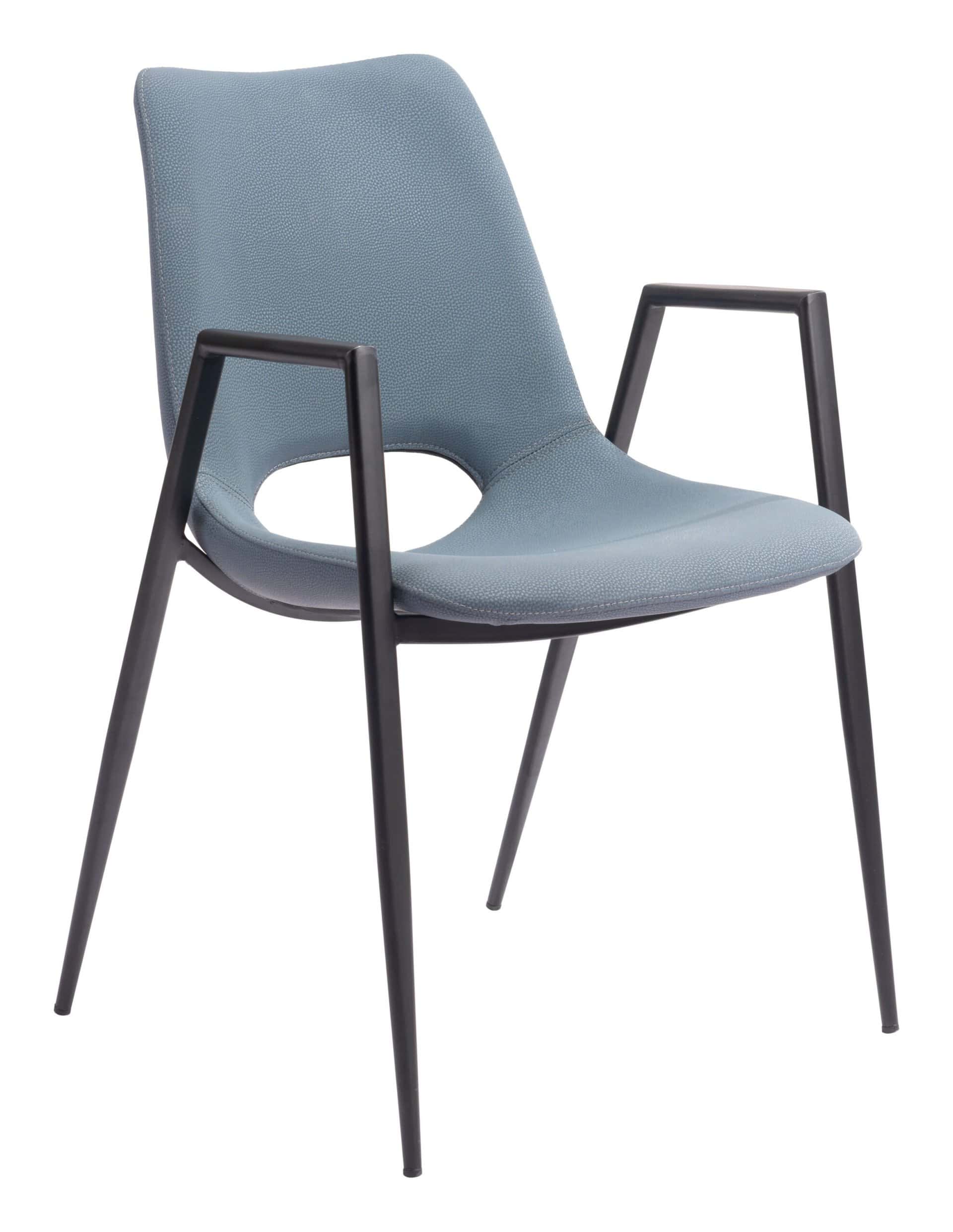 Mid-Century Modern Faux Leather Dining Chair with Armrests, Gray (Set of 2)