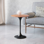 Walnut and Black Round Side Table with Steel Base