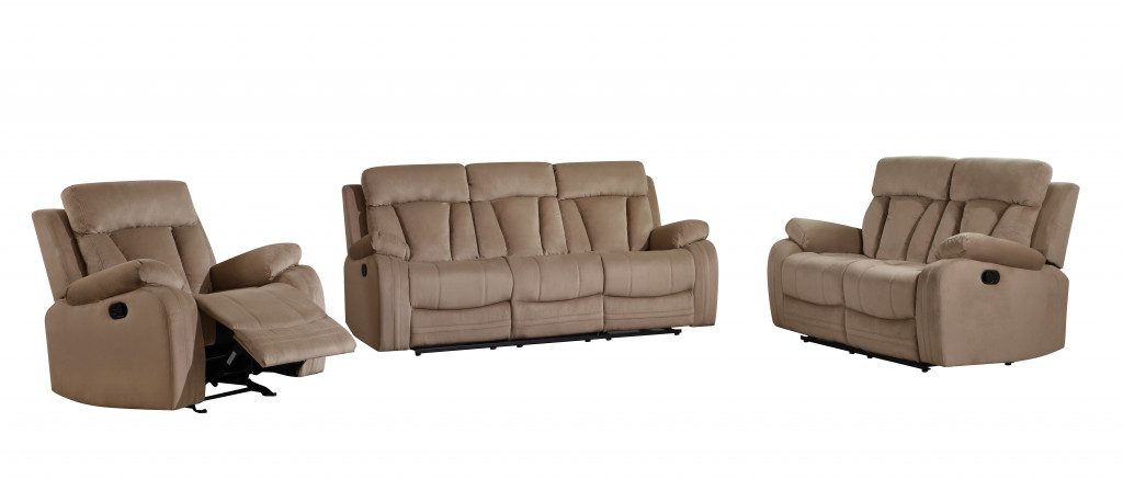 Indoor Beige Microsuede Reclining Sofa, Loveseat, and Armchair Set 5 Indoor Beige Microsuede Reclining Sofa, Loveseat, and Armchair Set - Image 5