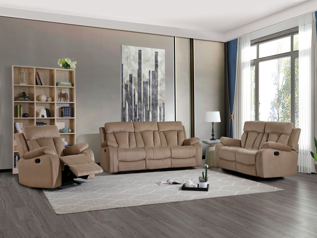 Indoor Beige Microsuede Reclining Sofa, Loveseat, and Armchair Set 8 Indoor Beige Microsuede Reclining Sofa, Loveseat, and Armchair Set - Image 8