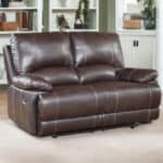 Brown Faux Leather Manual Reclining Love Seat with Pillow Arms
