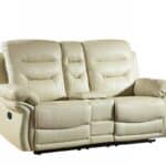 Beige Faux Leather Reclining Love Seat With Storage 75 Inch