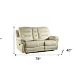 Beige Faux Leather Reclining Love Seat With Storage 75 Inch