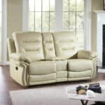 Beige Faux Leather Reclining Love Seat With Storage 75 Inch