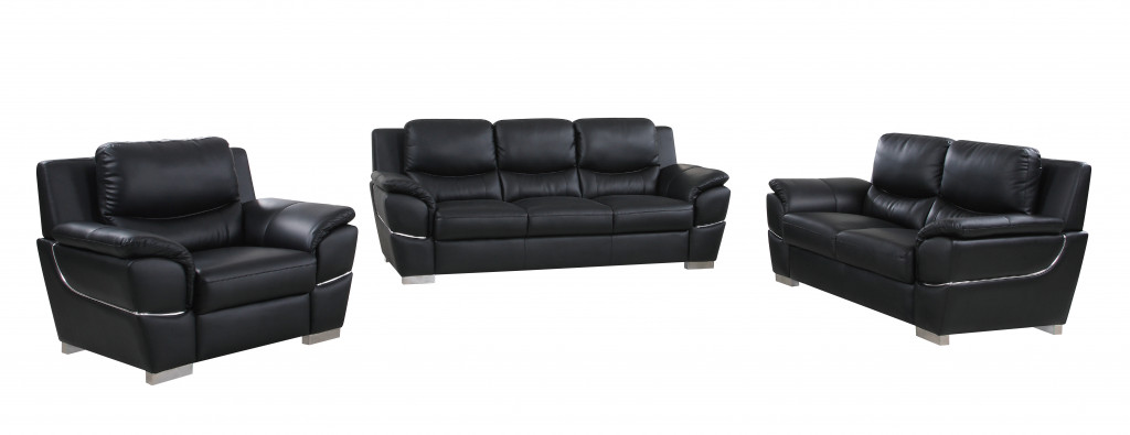 Black Genuine Leather 3-Piece Seating Set for Six 1 Black Genuine Leather 3-Piece Seating Set for Six