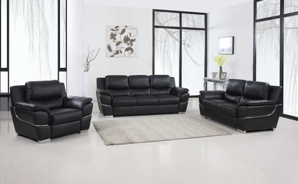 Black Genuine Leather 3-Piece Seating Set for Six 6 Black Genuine Leather 3-Piece Seating Set for Six - Image 6