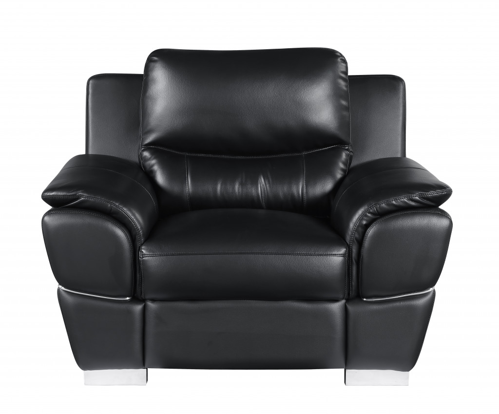 Black Genuine Leather 3-Piece Seating Set for Six 3 Black Genuine Leather 3-Piece Seating Set for Six - Image 3
