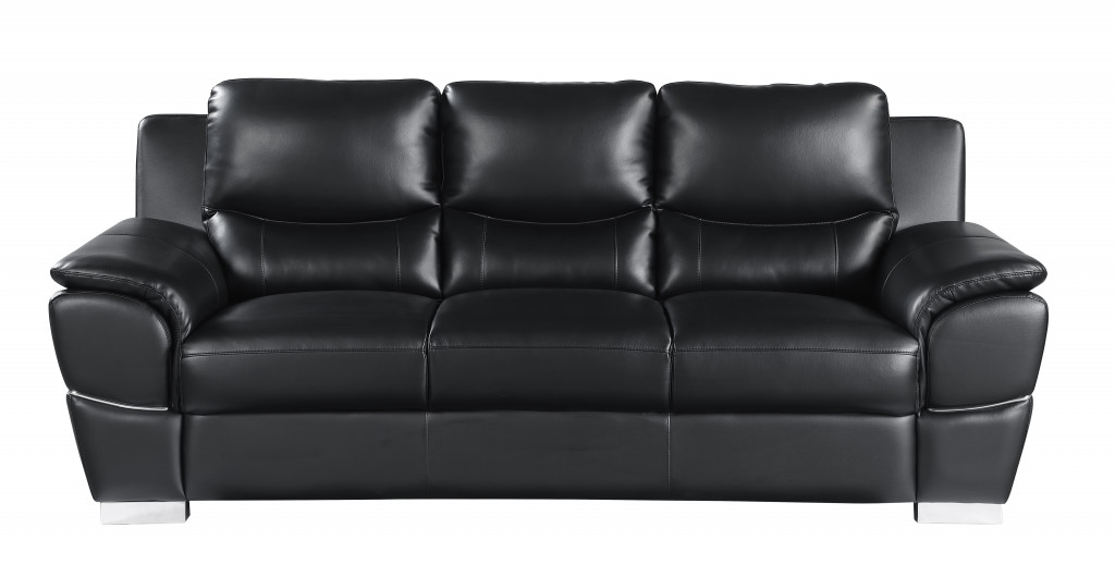 Black Genuine Leather 3-Piece Seating Set for Six 5 Black Genuine Leather 3-Piece Seating Set for Six - Image 5