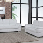 White Genuine Leather 6-Person Sofa Set with Loveseat
