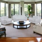 White Genuine Leather 6-Person Sofa Set with Loveseat