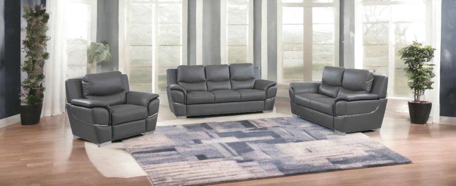 Gray Genuine Leather 3-Piece Seating Set, Seats 6 7 Gray Genuine Leather 3-Piece Seating Set, Seats 6 - Image 7