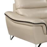 69 Inch Beige and Silver Faux Leather Love Seat with Pillow Arms