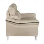 69 Inch Beige and Silver Faux Leather Love Seat with Pillow Arms