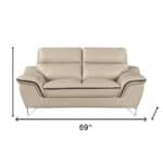 69 Inch Beige and Silver Faux Leather Love Seat with Pillow Arms