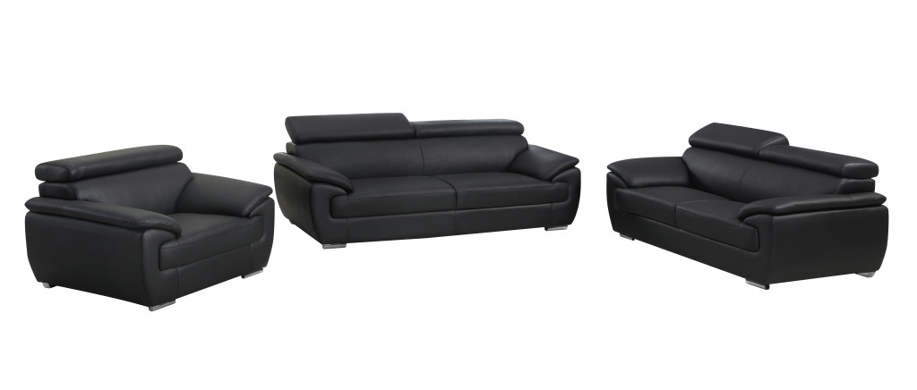 Black Genuine Leather Three Piece Six Person Seating Set 1 Black Genuine Leather Three Piece Six Person Seating Set