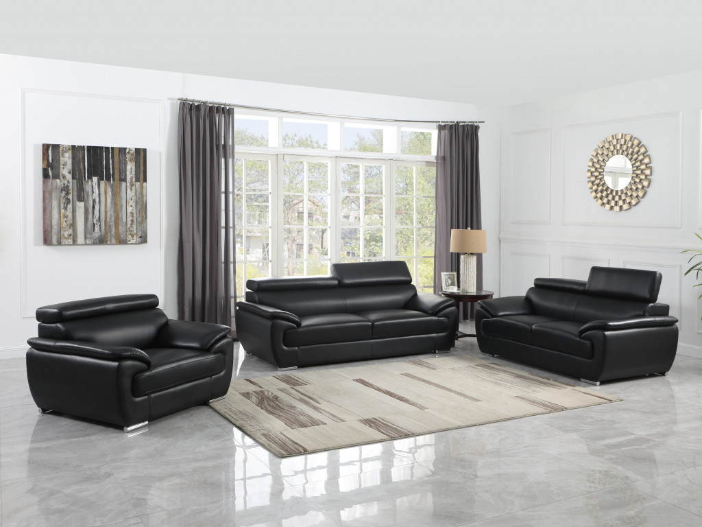 Black Genuine Leather Three Piece Six Person Seating Set 6 Black Genuine Leather Three Piece Six Person Seating Set - Image 6