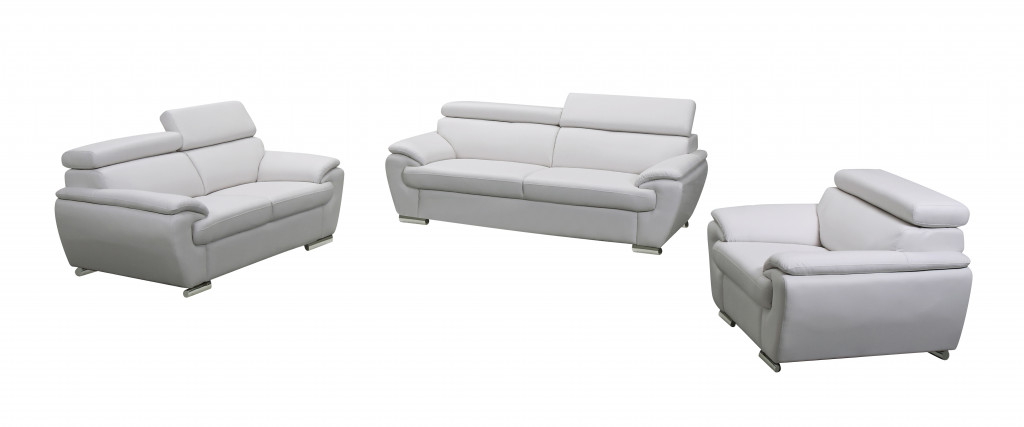 Three Piece White Genuine Leather Seating Set with Loveseat 1 Three Piece White Genuine Leather Seating Set with Loveseat