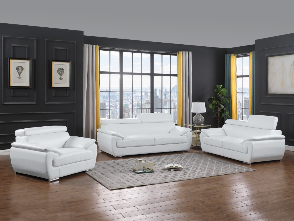 Three Piece White Genuine Leather Seating Set with Loveseat 6 Three Piece White Genuine Leather Seating Set with Loveseat - Image 6