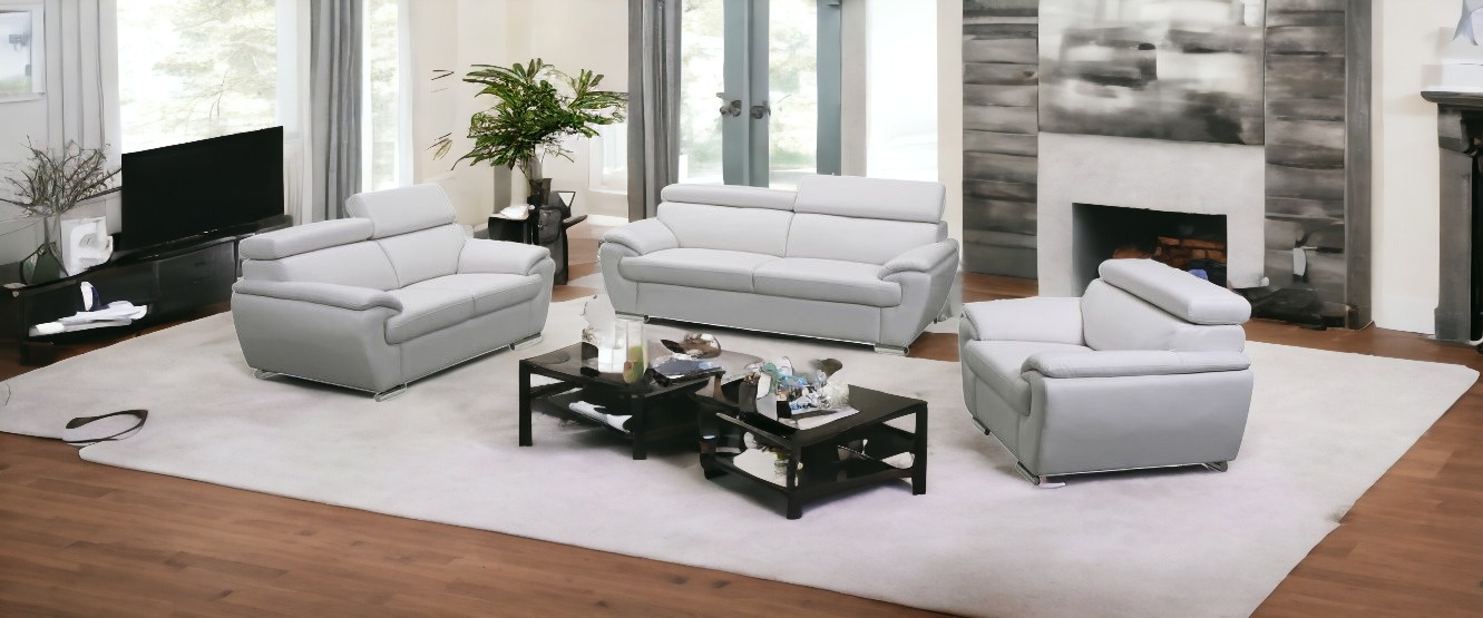 Three Piece White Genuine Leather Seating Set with Loveseat 2 Three Piece White Genuine Leather Seating Set with Loveseat - Image 2