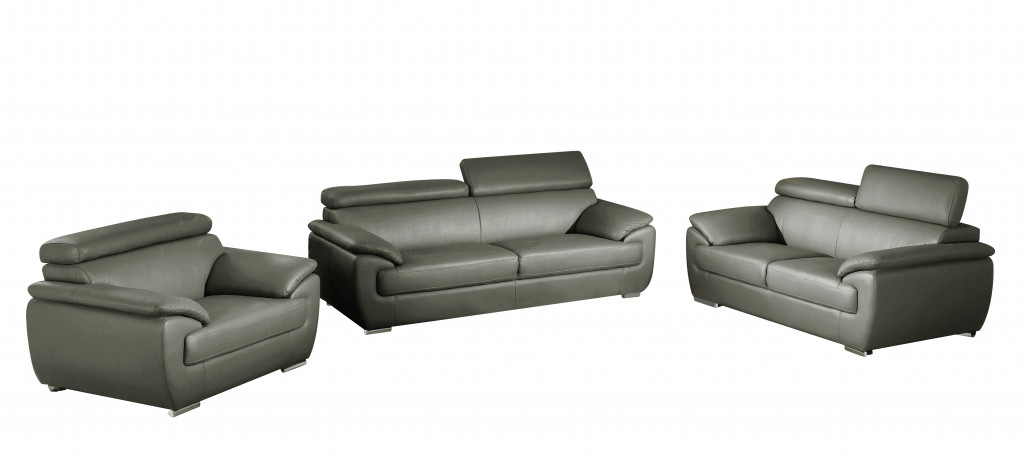 Three Piece Gray Leather Seating Set for Six 1 Three Piece Gray Leather Seating Set for Six