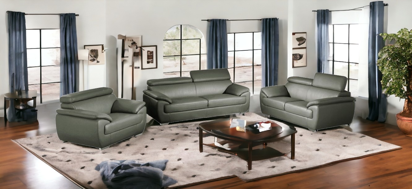 Three Piece Gray Leather Seating Set for Six 2 Three Piece Gray Leather Seating Set for Six - Image 2