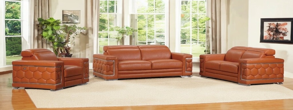 Three Piece Camel Italian Leather Seating Set, Modern Design 2 Three Piece Camel Italian Leather Seating Set, Modern Design - Image 2