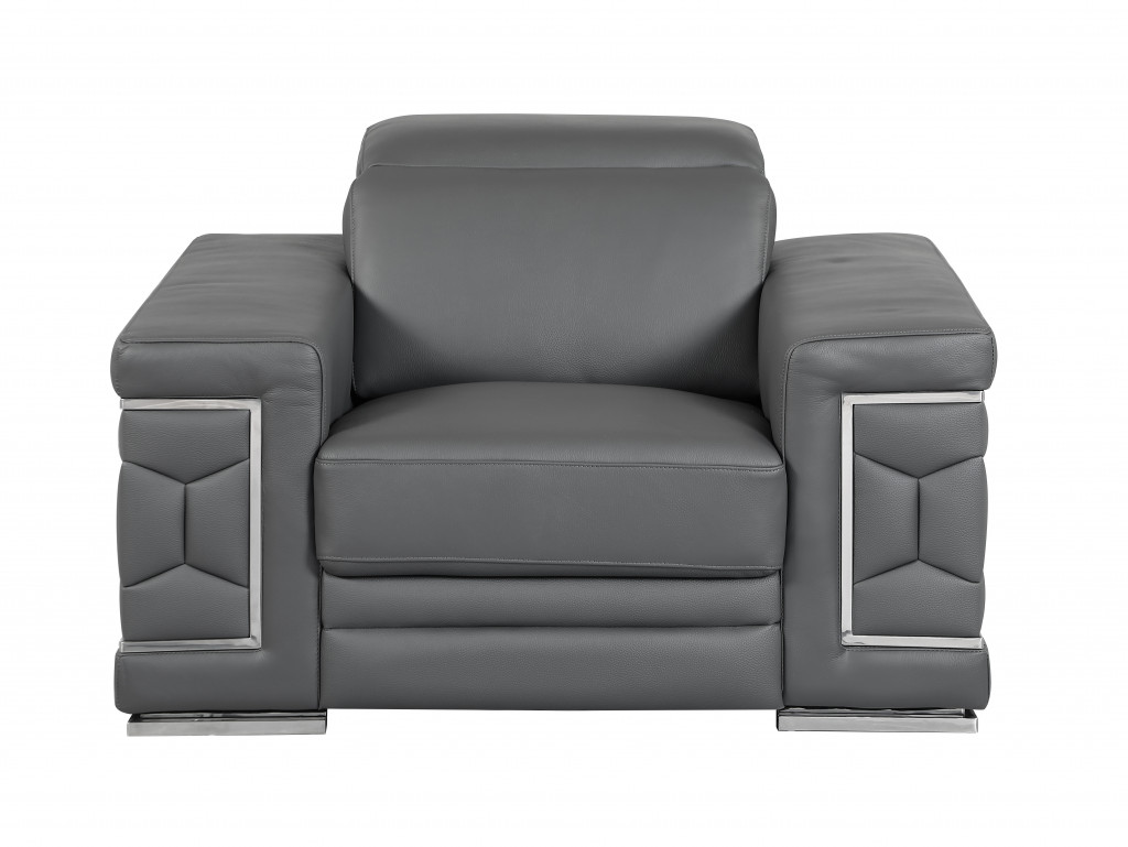 Dark Gray Italian Leather 6-Person Seating Set, 3 Pieces 3 Dark Gray Italian Leather 6-Person Seating Set, 3 Pieces - Image 3