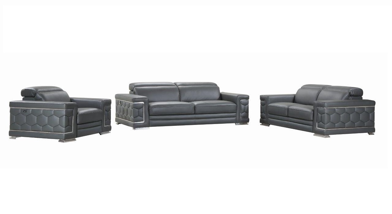 Dark Gray Italian Leather 6-Person Seating Set, 3 Pieces 1 Dark Gray Italian Leather 6-Person Seating Set, 3 Pieces