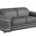 Gray and Silver 71 Inch Genuine Leather Love Seat