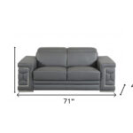 Gray and Silver 71 Inch Genuine Leather Love Seat