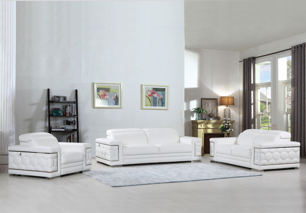 Three Piece White Italian Leather Seating Set for Six 7 Three Piece White Italian Leather Seating Set for Six - Image 7
