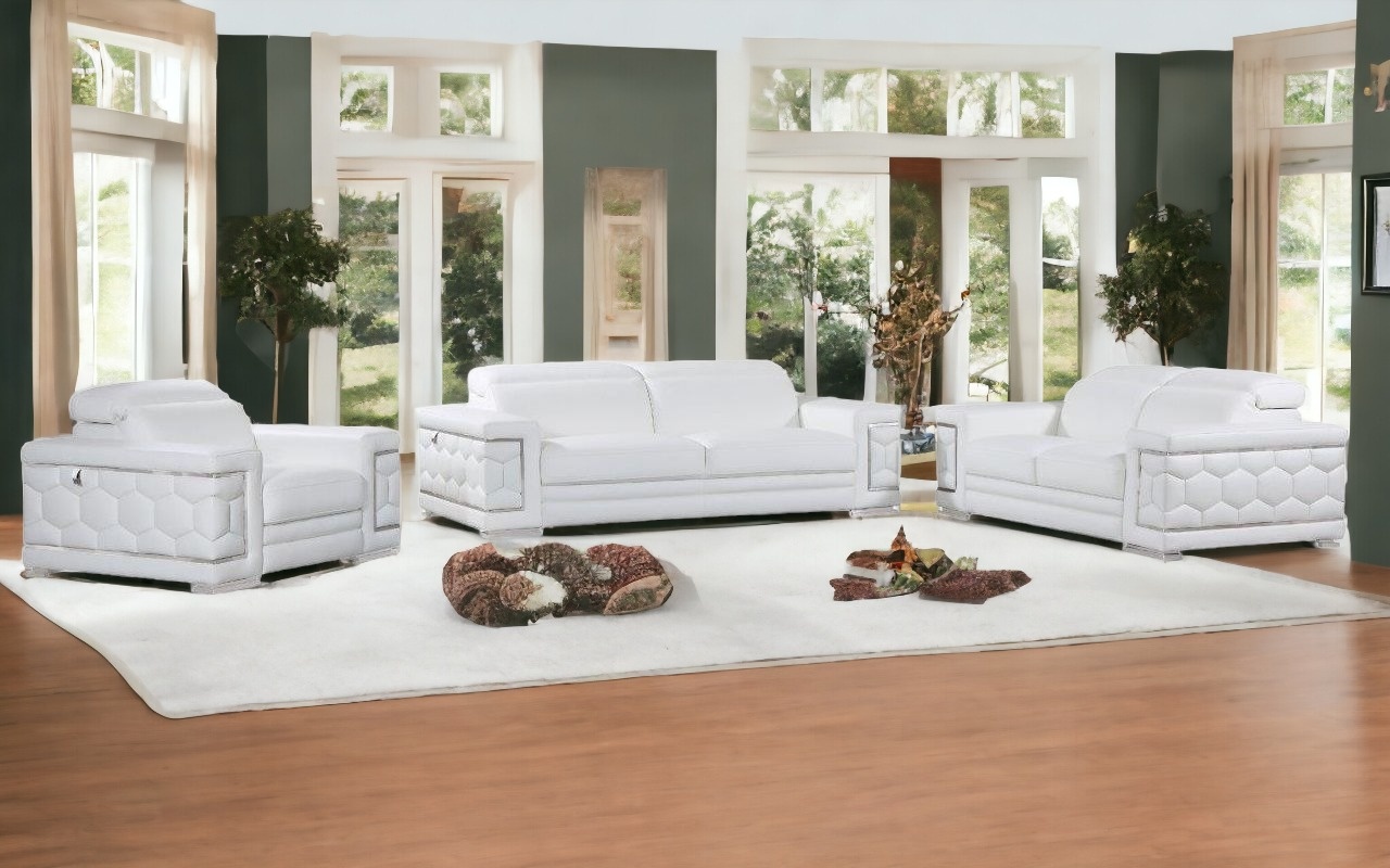 Three Piece White Italian Leather Seating Set for Six 2 Three Piece White Italian Leather Seating Set for Six - Image 2