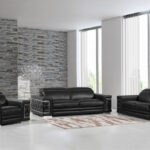 Three Piece Italian Leather Six Person Seating Set, Black