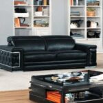 Three Piece Italian Leather Six Person Seating Set, Black
