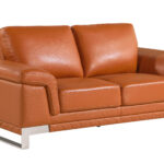 Three Piece Camel Italian Leather Six Person Seating Set