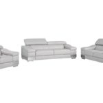 Three Piece Light Gray Italian Leather Six Person Sofa Set