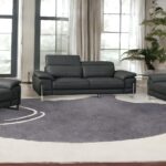 Italian Leather Dark Gray 3-Piece Seating Set for Six