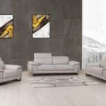 Light Gray Italian Leather 3-Piece Seating Set for Six