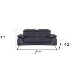 Navy Blue and Silver 71-Inch Genuine Leather Loveseat
